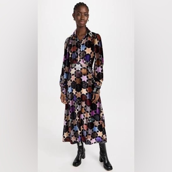 SEA NEW YORK Estrella Star Print Velvet Dress- size Small - Picture 2 of 9